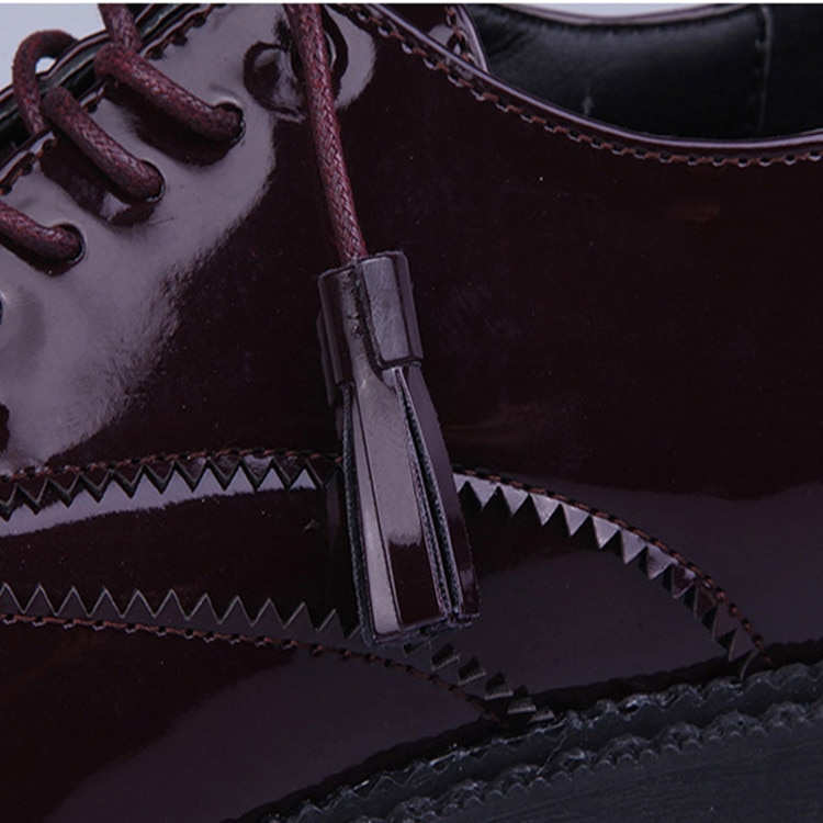 Kvinner vår høst fritidssko for flat frynser rund tå oxford kvinnelig retro svart plattform oxford sko for kvinner sko  c0-43