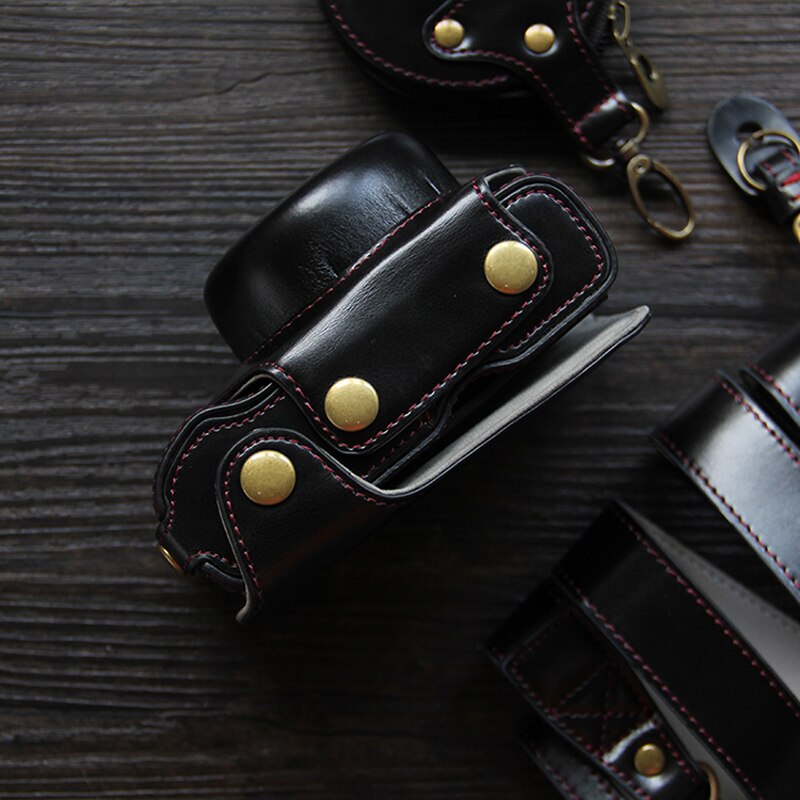 Olympus – étui en cuir PU pour appareil photo, sac de luxe pour objectif 14-42mm, ouverture de la batterie avec sangle