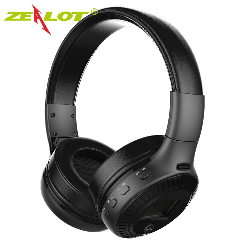 ZEALOT B19 Wireless Headphones with fm Radio Bluetooth Headset Stereo Earphone with Microphone for Computer Phone,Support TF,Aux: black