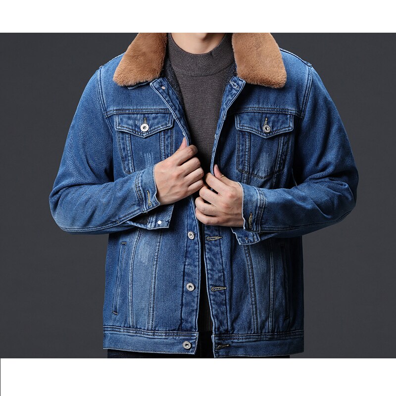 Winter Denim Jackets Men Dark Blue/blue Winter Jean Jackets Outerwear Warm Denim Coats Men Large Size Wool Liner Thicker