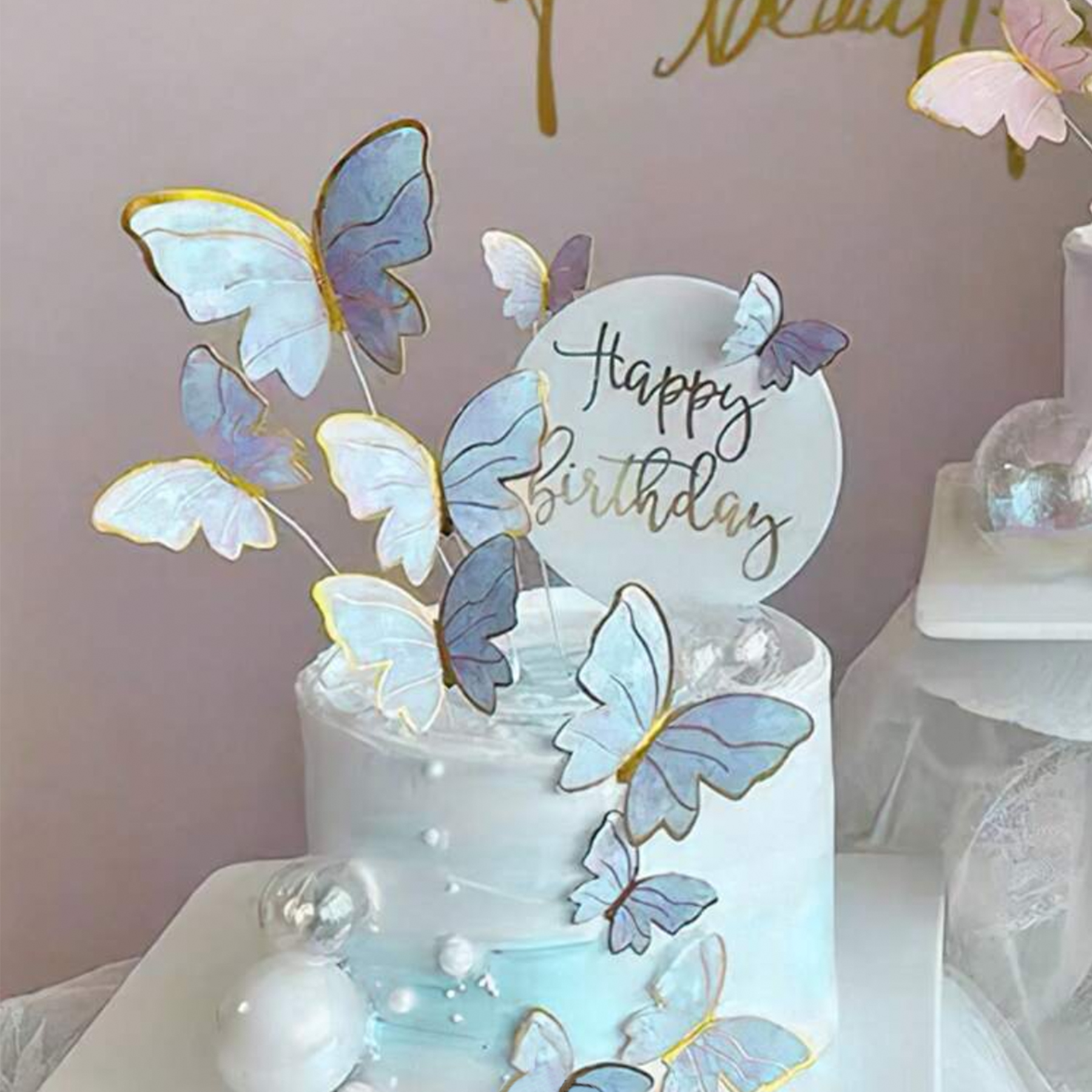 50 Uds. De decoración para tarta de mariposa rosa, azul y púrpura para el Día de San Valentín, boda, de cumpleaños, decoraciones para pasteles DIY