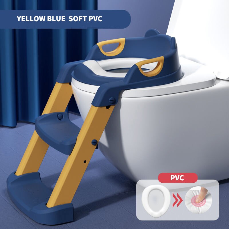 Folding Infant Potty Training Seat Urinal Backrest Chair With Step Stools Ladder For Baby Toddlers Boys Girls Safe Toilet Seat: YELLOW BLUE PVC
