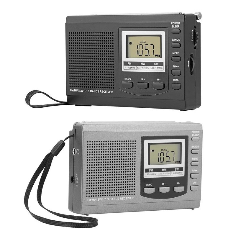 FM Radio MW SW Digital Alarm Clock LCD Screen Portable FM Radio Receiver with Earphone HRD-310