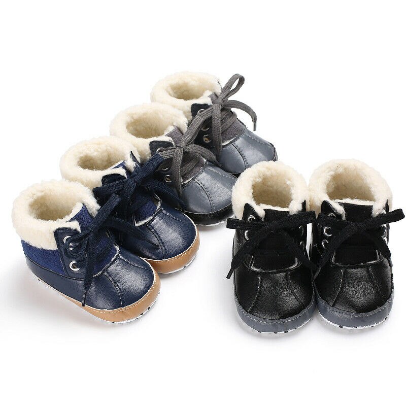 Pudcoco Pasgeboren Baby Jongens Meisjes Lace-up Snowboots PU Zachte Zool antislip Crib Schoenen Witer warme Laarzen Sneakers 0-18M