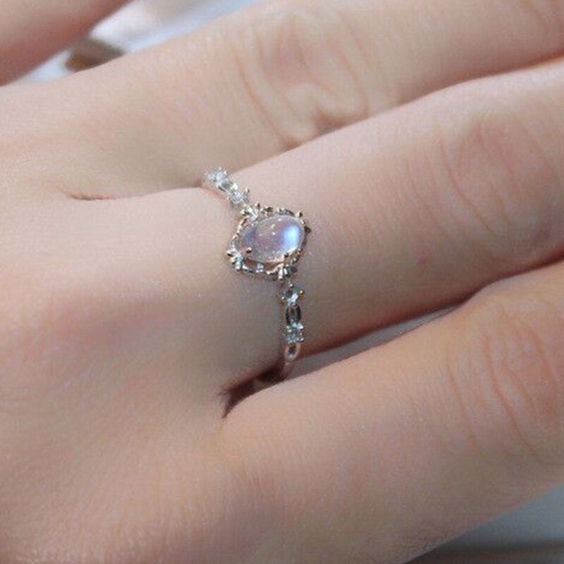 Moonstone Rings For Women Vintage Tibetan Ring Classic Water White Stone Ring Female Jewelry