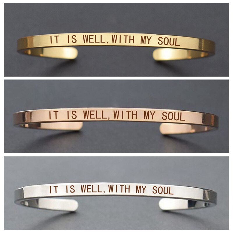 "ES IST Darm MIT MEINE SEELE" Graviert Armbinde Religiöse Bibel Vers Schriftzug Armbinde Modeschmuck für Frauen Weihnachten