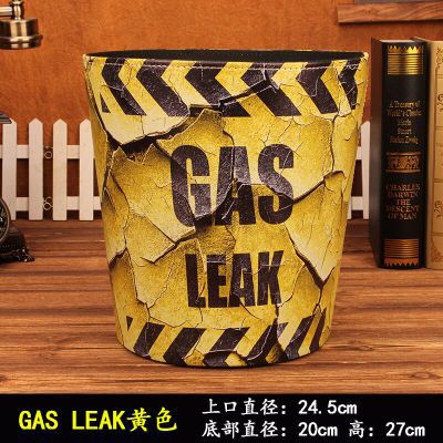 27cm retro Altpapier Korb Kreative PU Leder Bar Mülleimer Mülleimer Gargabe Warst Papier Jahrgang Korb Ohne Deckel: Gelb Gas Leck