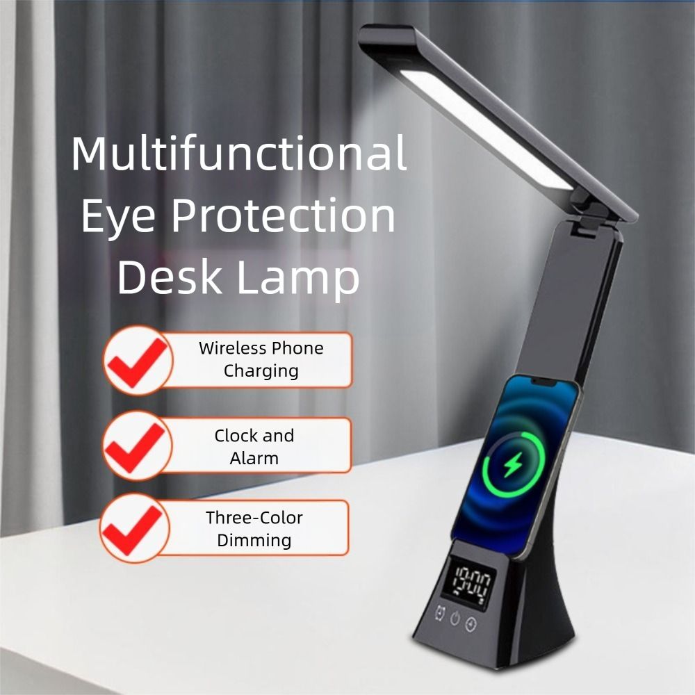 Dimbare multifunctionele bureaulamp, opvouwbaar, oplaadbaar, smartphone, draadloze oplaadfunctie, multifunctionele moderne stijl
