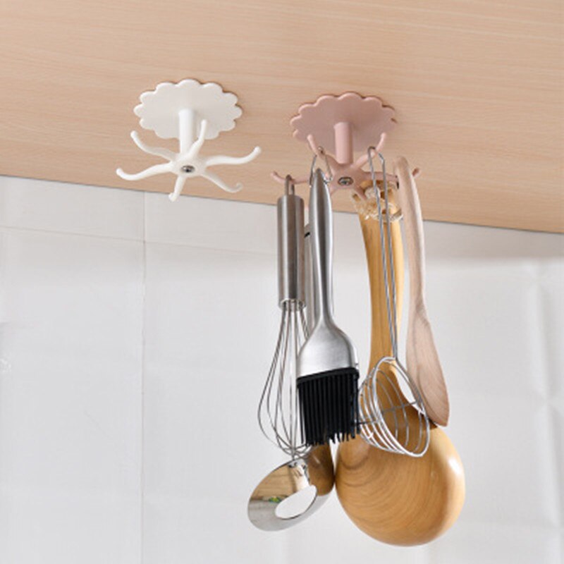 1PC Rotating Hook Bathroom Hook Holder Kitchen Storage Rack Under Shelf Rotate Towel Hook Kitchenware Cabinet Storage Organizer