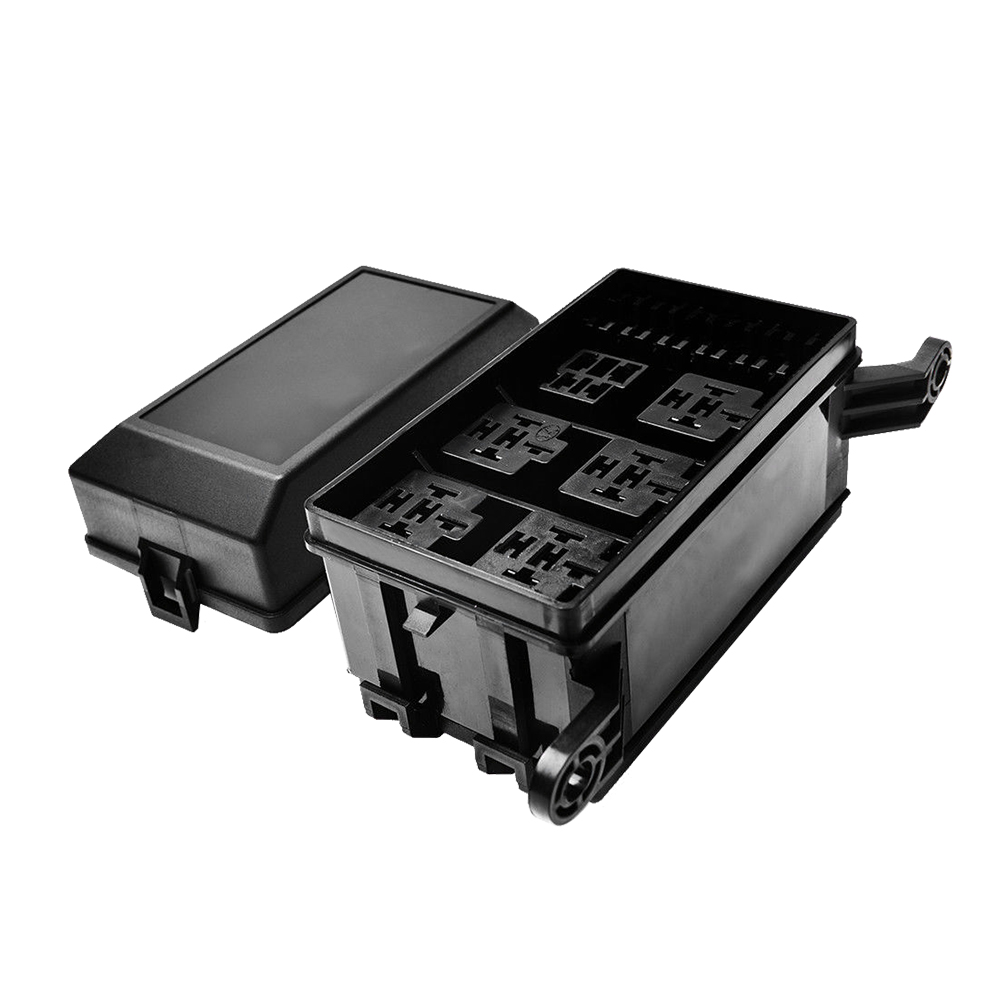 12-Slot Relay Box 6 Relays 6 ATC/ATO Standard Fuses Holder Block with 41pcs Metallic Pins Universal for Automotive Accessories