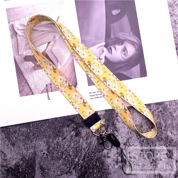 Products Yellow Flower Red Flower Phone Lanyard Strap Small Fresh Green Leaf Mobile Phone Lanyard Neck Straps: DZS-00477