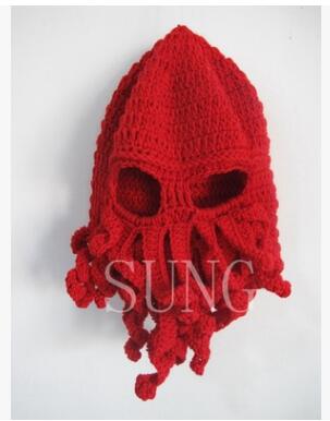 Grappige winter octopus muts baard brei muts voor kinderen 9 kleuren beschikbaar: Rood