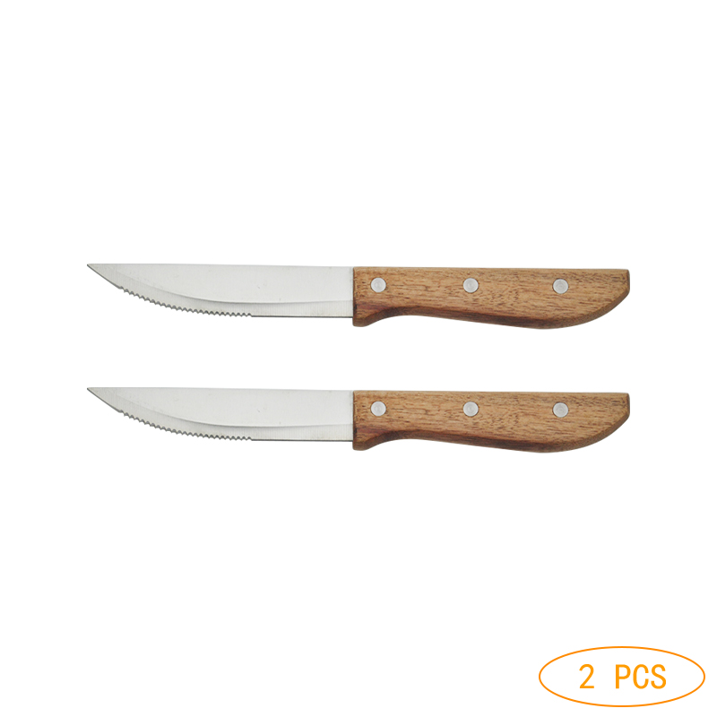 2-10 Stuks Houten Handvat Steak Mes Set Diner Messen Tafel Mes Gekarteld Lemmet Restaurant Bestek Japanse Houten Servies: 2pcs