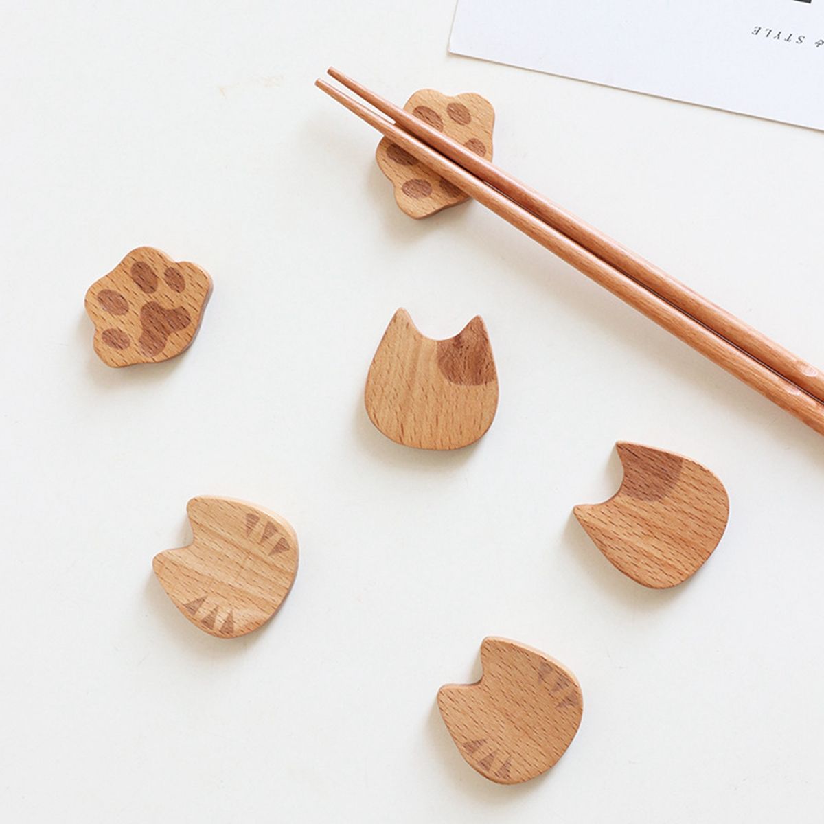Japanese Style Wooden Chopstick Rest Beech Wood Cat Chopstick Rest Cartoon Rack Hotel Chopstick Rest Tableware Chopsticks Rack