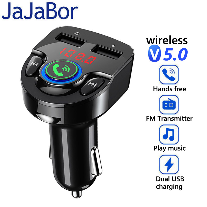 Jajabor Fm-zender Fm Modulator Bluetooth 5.0 Carkit Handsfree Bellen Draadloze Stereo A2DP Auto MP3 Speler Voltage Detectie