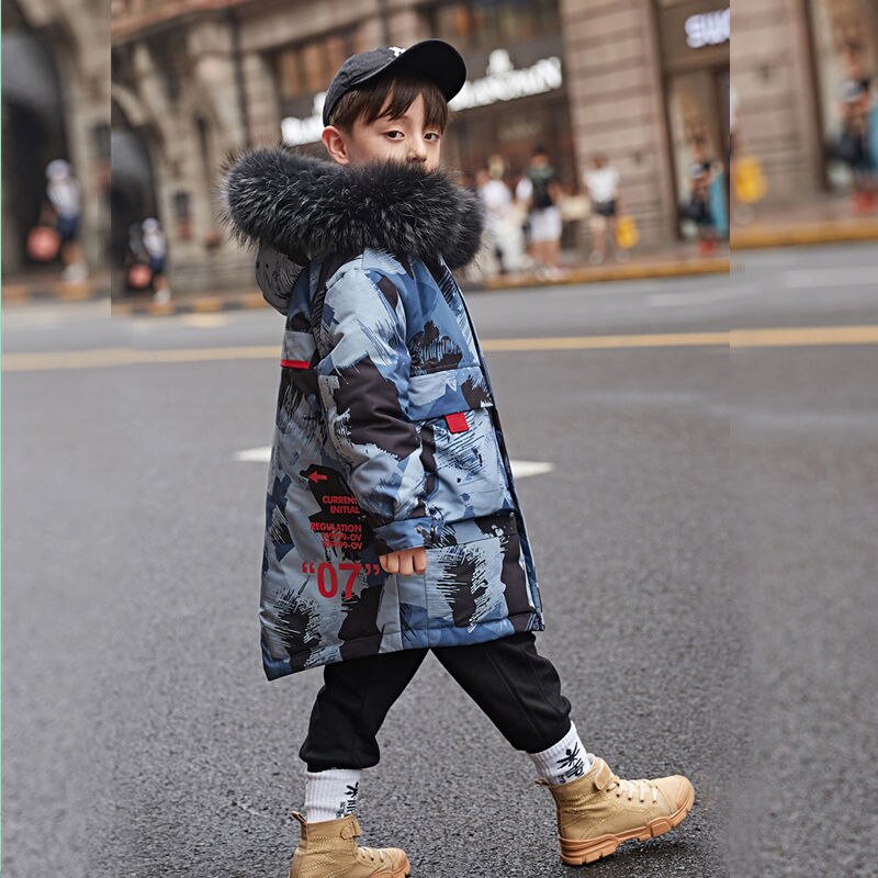 10 11 12 Jaar Tiener Jongens Camouflage Gewatteerde Fur Hooded Jassen Winter Vermomming Jas Kids Tiener Kleding Bovenkleding Outfits