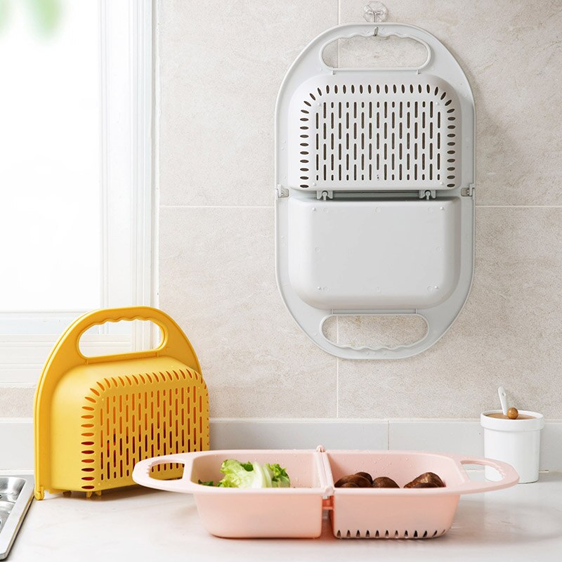 1pc 2 opvouwbare afvoermand gootsteen afwas fruit- en groentemand plastic keukenwasbak