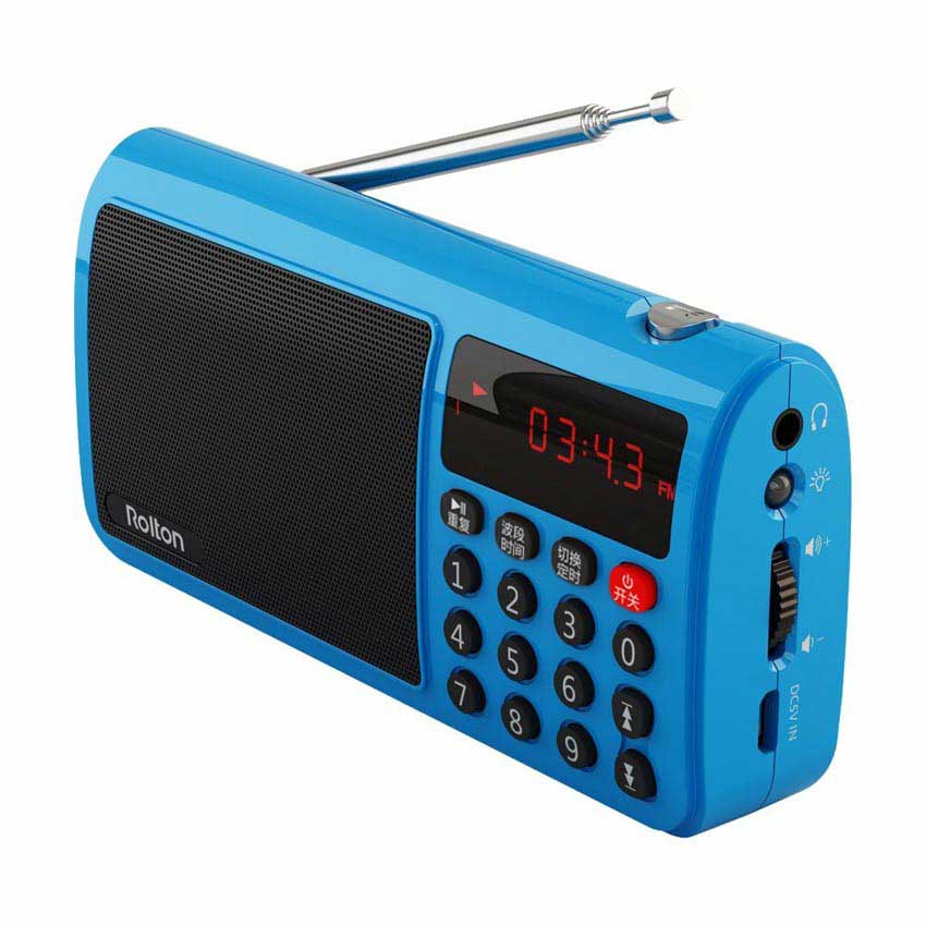 Rolton-Radio portátil T50 de banda mundial, reproductor de música Mp3, tarjeta TF y linterna para PC y iPod: Blue