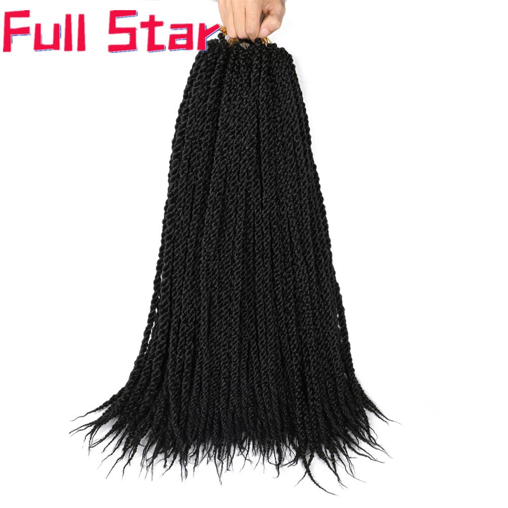 Full Star-extensiones de cabello para mujer, 22 ", 3D Cubic Twist, trenzas de ganchillo, 12 hebras, degradado, insecto negro, pelo trenzado sintético: #1B