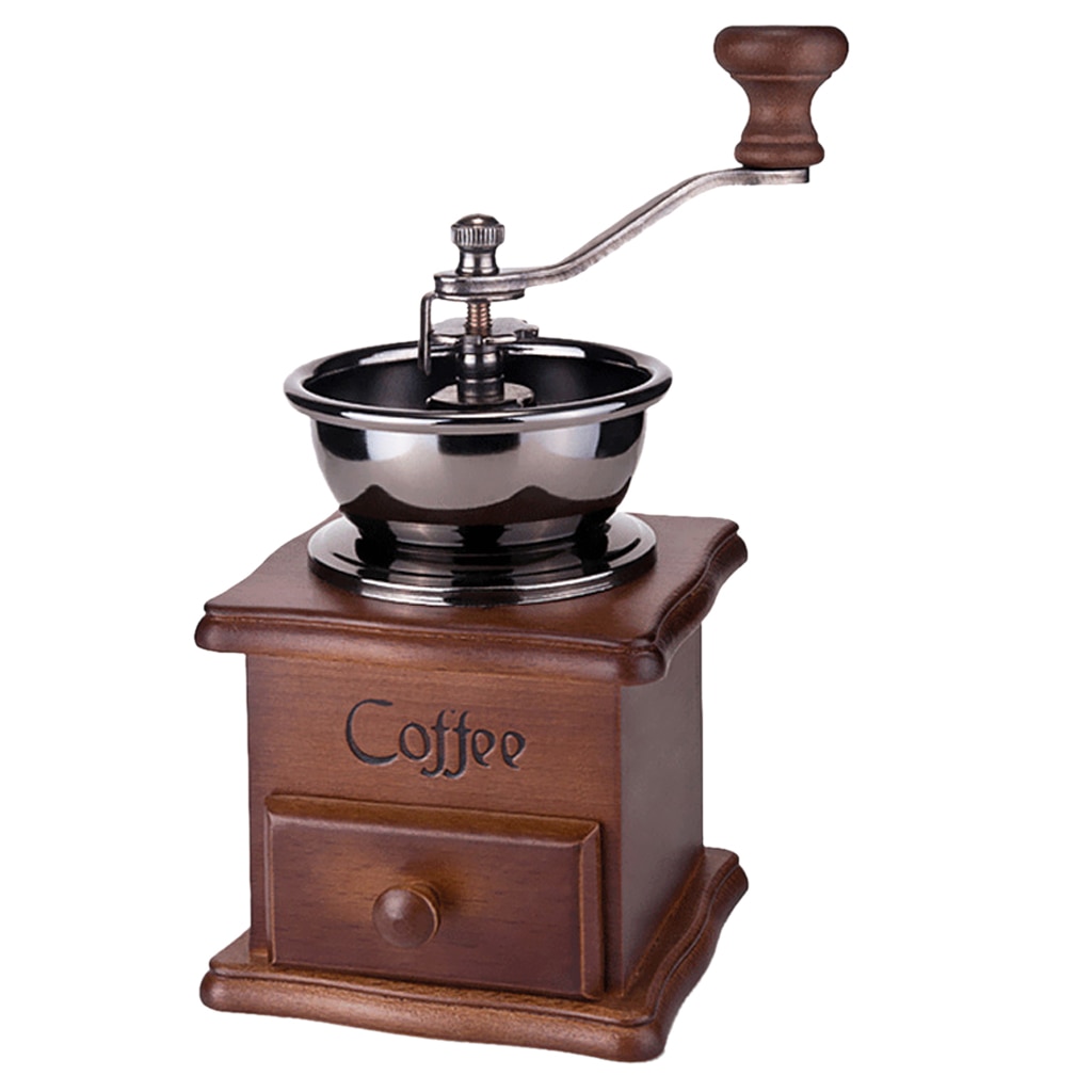Moedor de café manual do vintage, moinho de café da manivela da mão do ferro fundido antigo com ajustes de moer-9.6x21cm/3.78x8.27 Polegada