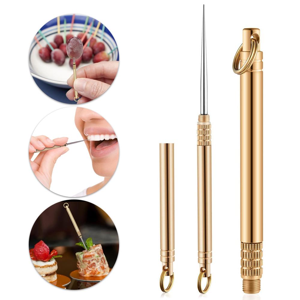 Przenośne tytanowe wykałaczki z etui, brelokiem ochronnym, wodoodporne, wielokrotnego użytku, kieszonkowe, metalowe dozowniki na wykałaczki: 1 zestaw