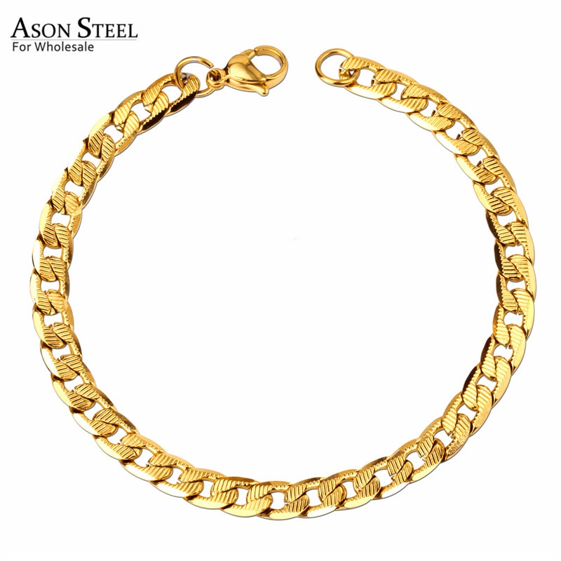 ASONSTEEL 6mm Stainless Steel Chain Gold/Silver Color Cuban Link Bracelet for Men Women Party Jewelry