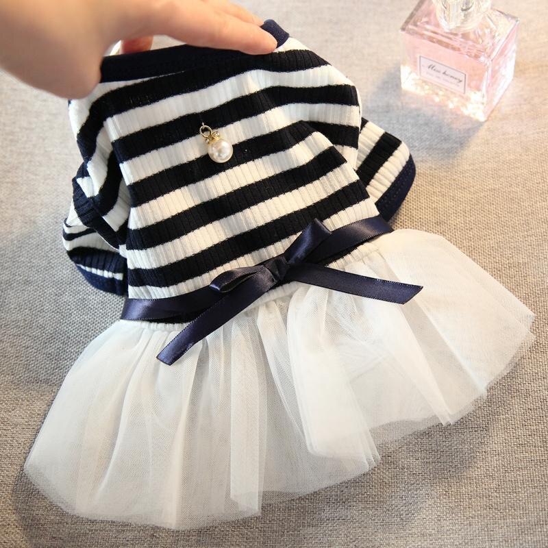 Sommer Bogen Stripd Welpen Rock Pet Prinzessin Hochzeit Kleider Mädchen Kleidung Für Kleine Hunde Anzug Für Chihuahua Yorkies Phantasie Kleid