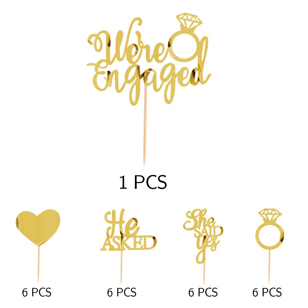 Actief Pull Vlag Engagement Party Diamond Ring Liefde Stijl Pull Vlag Taart Insert Rij Card Party Wedding Banner: Golden card slot