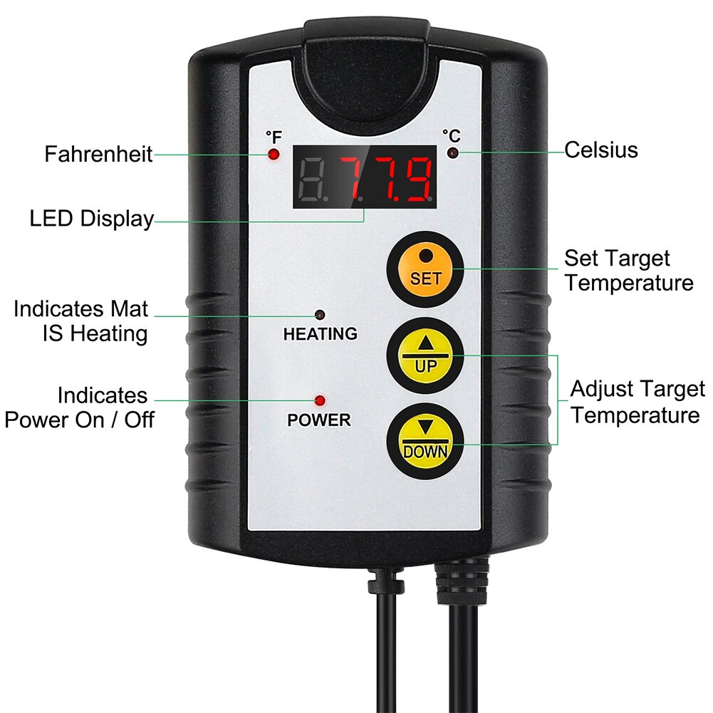 Thermostat d'Incubation - 72W - Prise US - pour Plantes, Reptiles, Serre