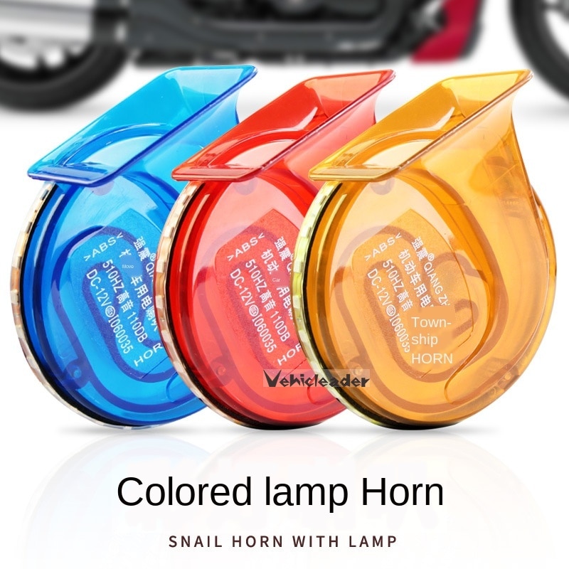 Bocina de Caracol de 12V para motocicleta, con luz led, altavoz de voz fuerte y transparente, bocina de aire para coche y moto, electrónica Universal con lámpara LED