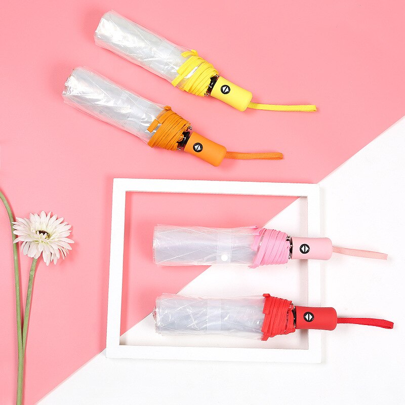 Creativo Ombrello Trasparente Ombrello Automatico Tre Donne Pieghevoli Ombrelli Compatto Pieghevole Antivento Stile Chiaro ombrello