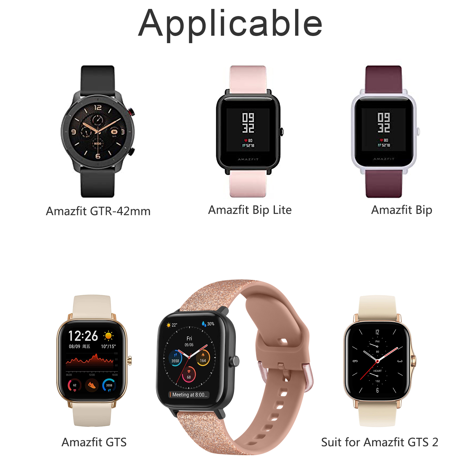Cinturino Sportivo In Silicio Compatibile Con Amazfit GTR 42mm, GTS, Bip, Bip Lite, E Altri Modelli – 20mm, Regolabile, Traspirante