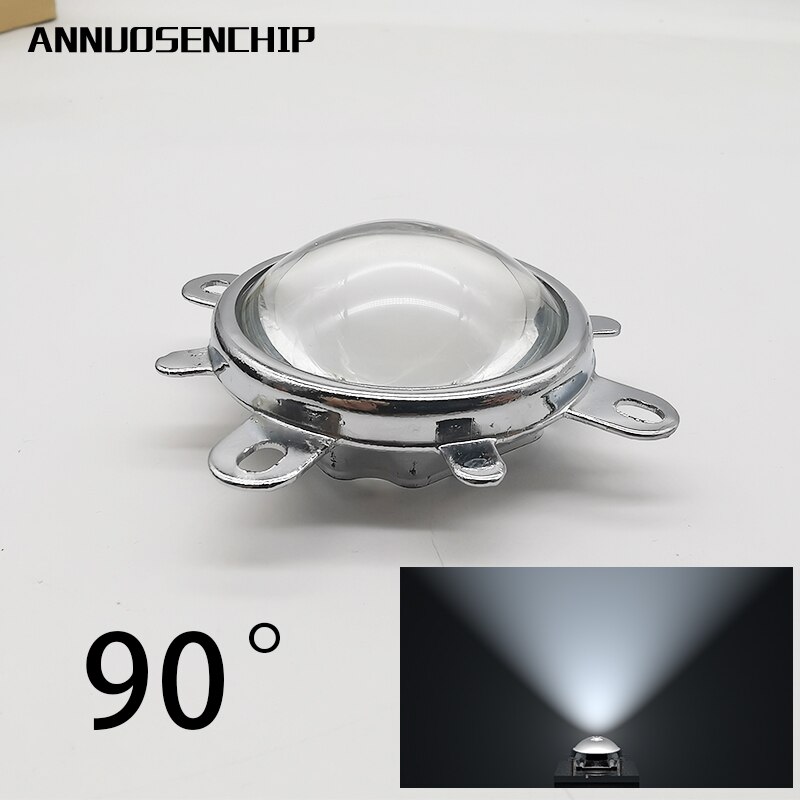 1 ensemble 60 90 120 degrés LED lentille verre optique 44mm réflecteur collimateur support fixe pour 20W 30W 50W 100W haute puissance COB puce: 20-100W 90 degree