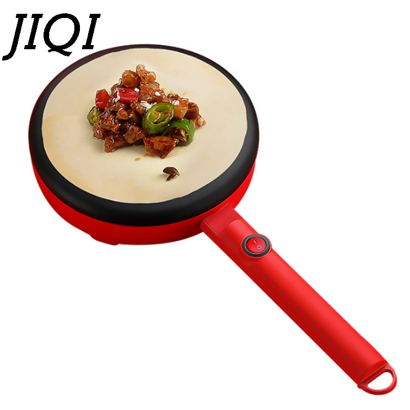 JIQI-máquina de tortitas eléctrica para hacer crepes y Pizza, plancha antiadherente para hornear pan y pasteles, utensilios de cocina de 220V, color rosa, para UE y EE. UU.
