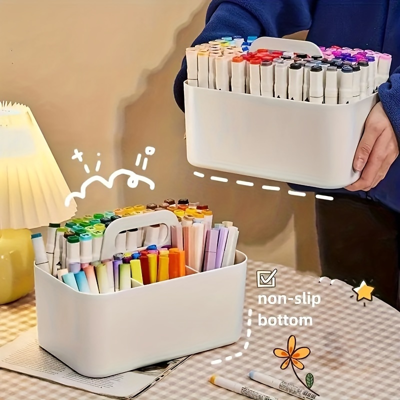 Cesta de almacenamiento de plástico con asa, caja de almacenamiento portátil para lápices y papelería, organizador de clasificación de escritorio con 5 compartimentos