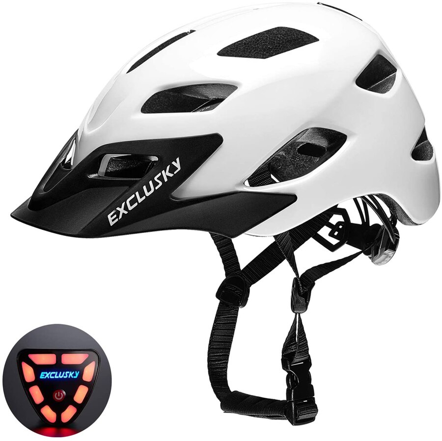 EXCLUSKY-casco de luz LED para bicicleta de montaña para adulto, con carga USB, M/L, 56-61CM: white