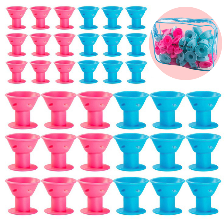Silicone Hair Curlers Blue and Pink Magic Hair Rollers No Heat No Clip Soft Rubber Styling Tools Set for Women and Girls