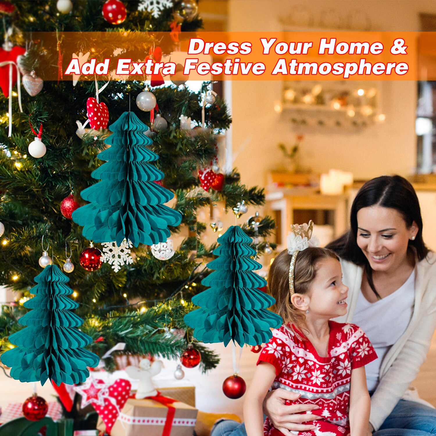 Christmas Ornament Artificial Paper Christmas Trees Hanging Decoration with Hanging Loop Decor for Home Christmas