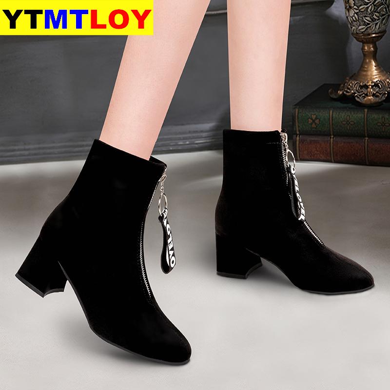 automne et hiver nouvelles femmes confortables bouche peu profonde bottes pointues fermeture éclair Simple doux sauvage talon bottes bottes noires