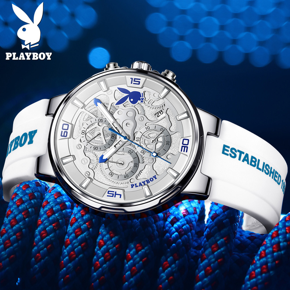 PLAYBOY, reloj de cuarzo de tendencia de la mejor para hombre, correa de silicona Original, relojes para hombre, calendario resistente al agua, reloj masculino multifunción