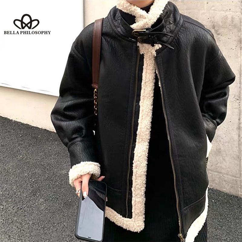 Abrigo de piel sintética de oveja para mujer, chaquetas de borreguito de manga larga a la , prendas de vestir con cremallera, abrigo cálido para otoño e invierno, novedad de