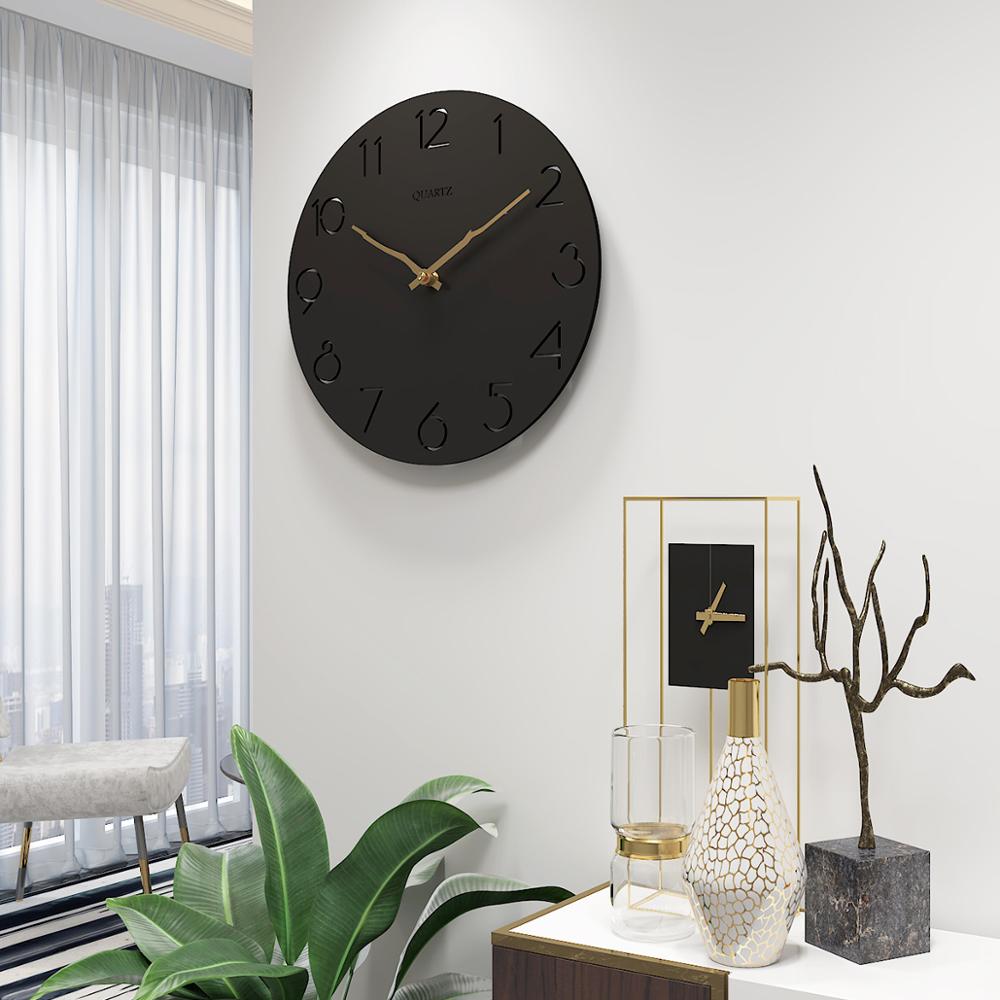Horloge murale en bois 12 pouces | Montre de salon, nordique moderne, horloge de cuisine 3D, montre murale creuse, décoration de maison