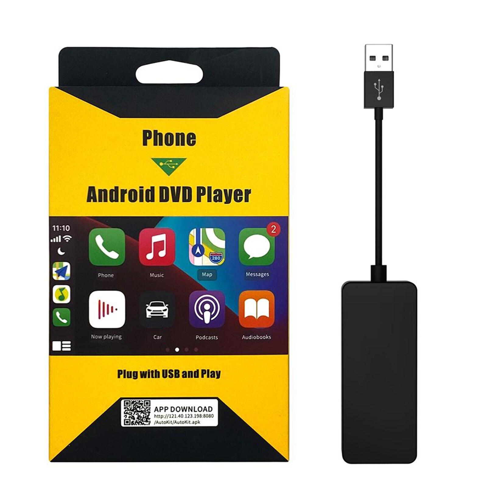 Dongle intelligent filaire, Mini clé USB, pour lecteur Android, Navigation, Auto, noir