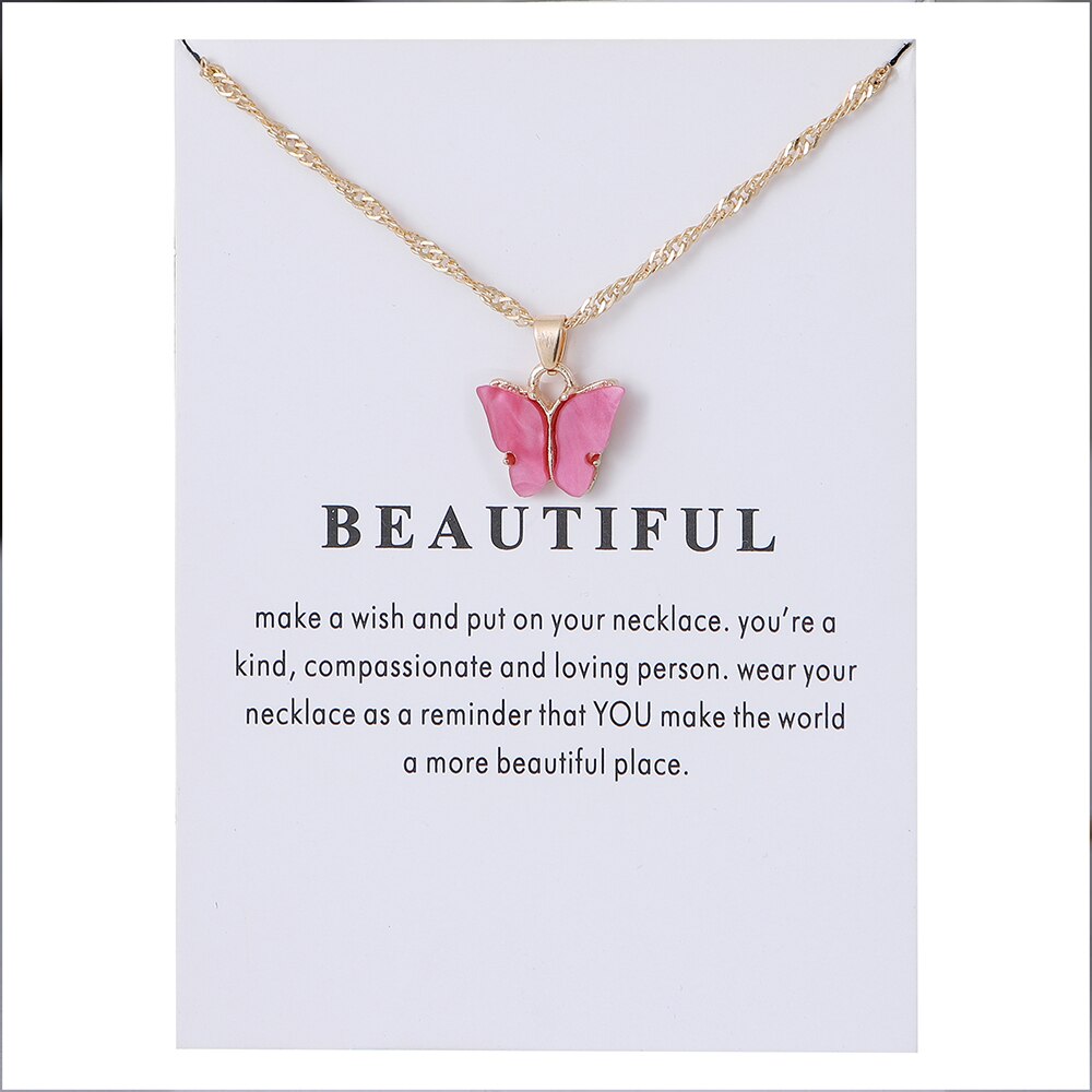 Cute Butterfly Pendant Necklace for Women Jewelry: white card rose