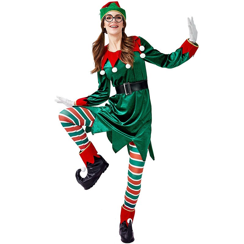Dame drôle mignon vert elfe arbre de noël costume noël Santa nouvel an déguisement