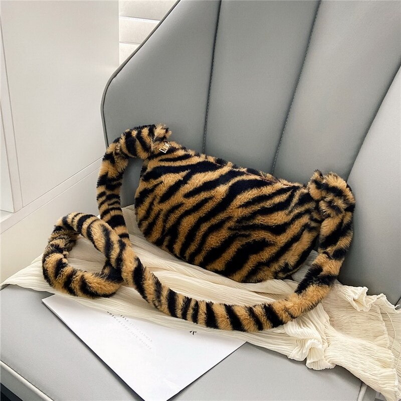 Pluizige dames handtas kleine luipaardprint crossbody tas dames pluche zachte casual schoudertas сумка женск: 6