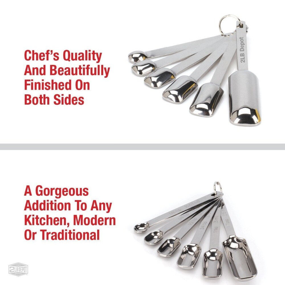 Cuillères à mesurer étroites et précises S/6 S/S pour bocaux à épices à bouche fine et étroite commerciale du Chef pour la cuisson