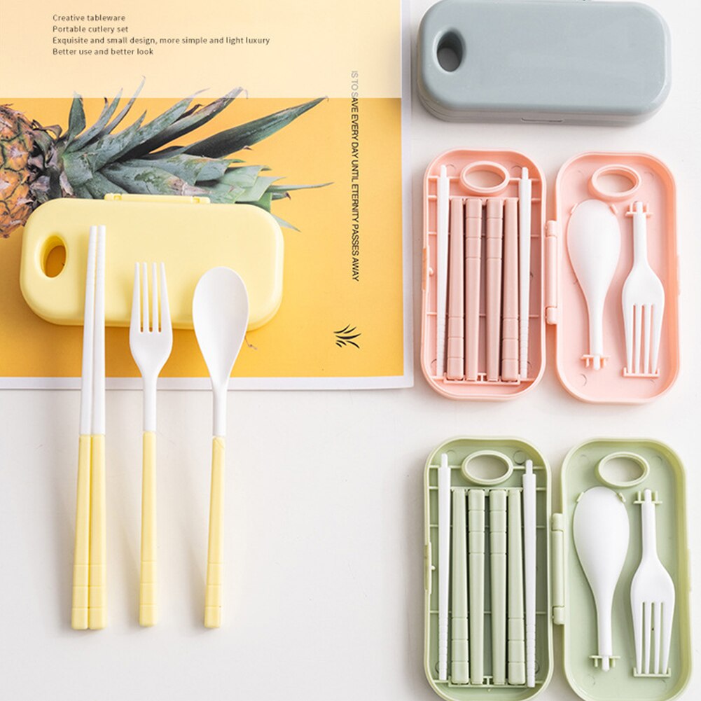 Couverts de voyage Bento baguettes fourchette cuillère pliable ensemble avec boîte de rangement
