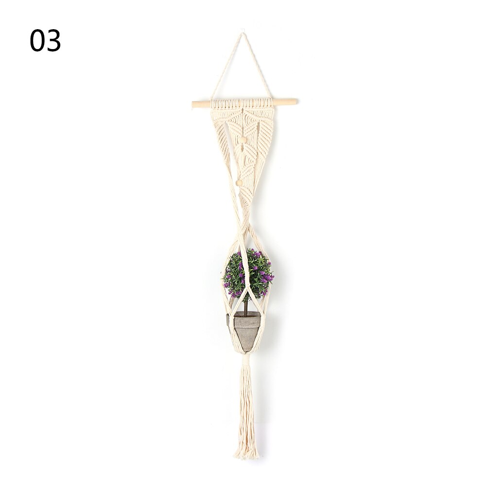 Macrame Plant Hangers Handmade Indoor Outdoor Hanging Planter Basket No Tassels Basket Cotton Rope with Beads Flower Pot Holder: Type 3