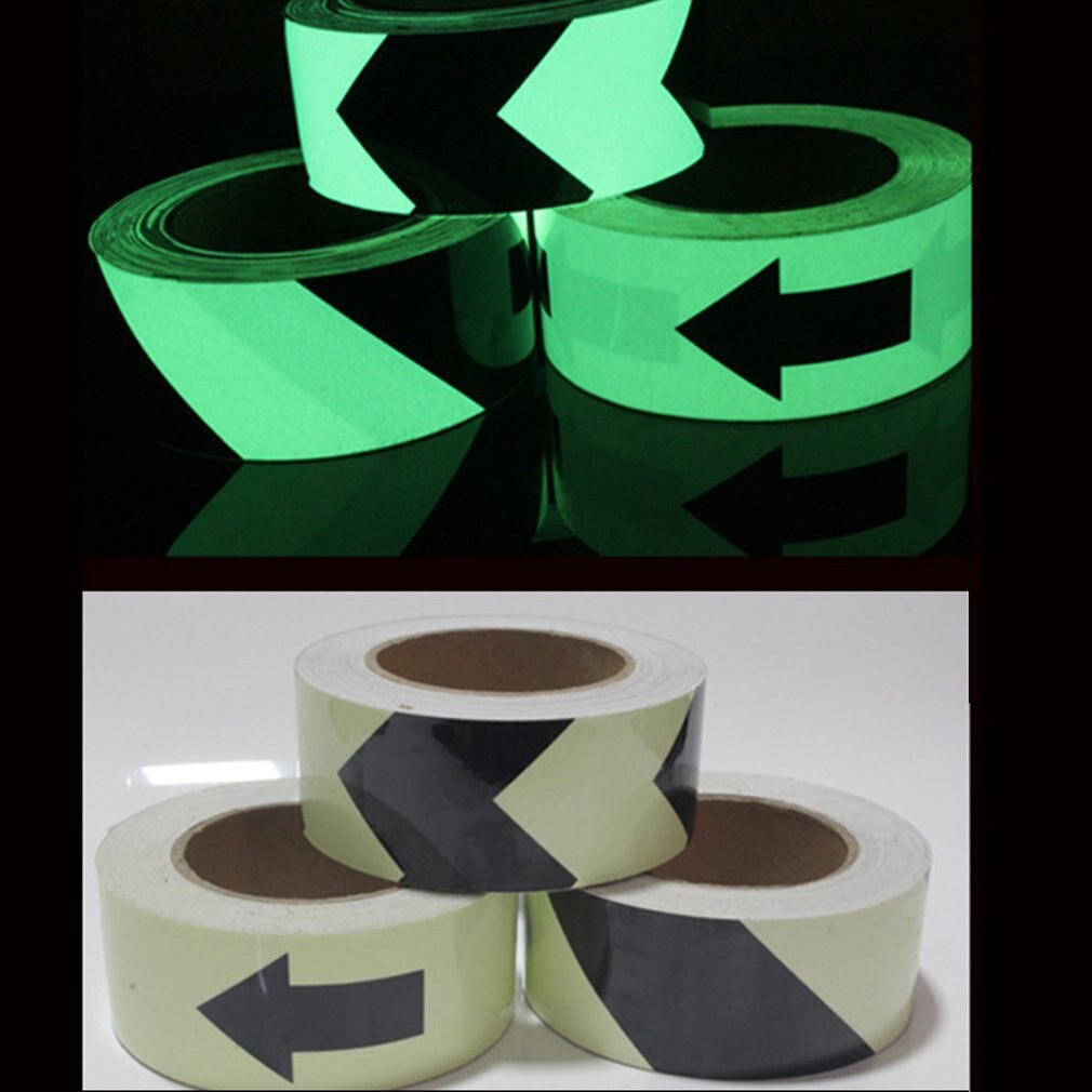 Cinta luminosa de 5CM x 1M con flechas, fluorescente autoadhesivo que brilla en la oscuridad, cinta de advertencia de seguridad, pegatina de tira impermeable